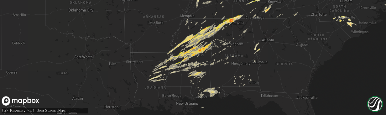 Hail map in Mississippi on April 28, 2014