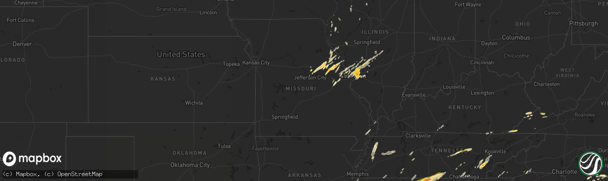 Hail map in Missouri on April 28, 2014