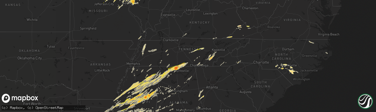 Hail map in Tennessee on April 28, 2014