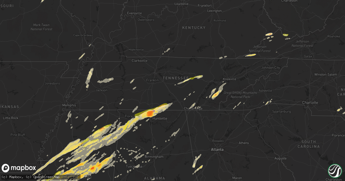 Hail map in Tennessee on April 28, 2014