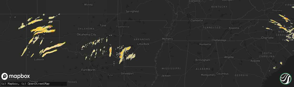 Hail map in Arkansas on April 28, 2016