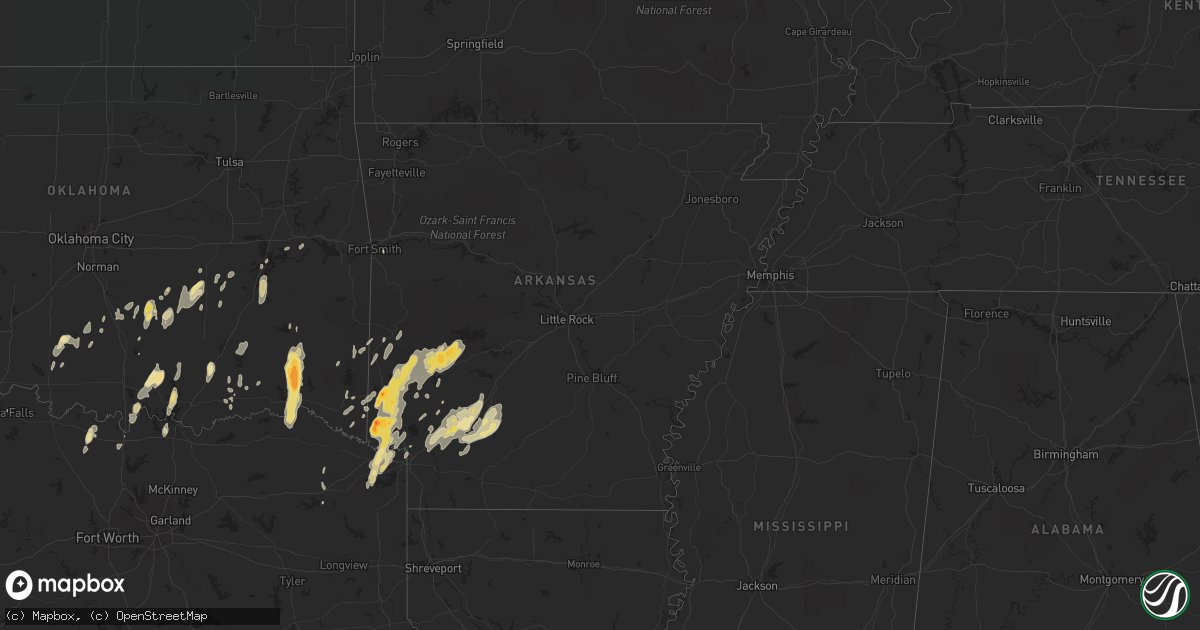 Hail map in Arkansas on April 28, 2016