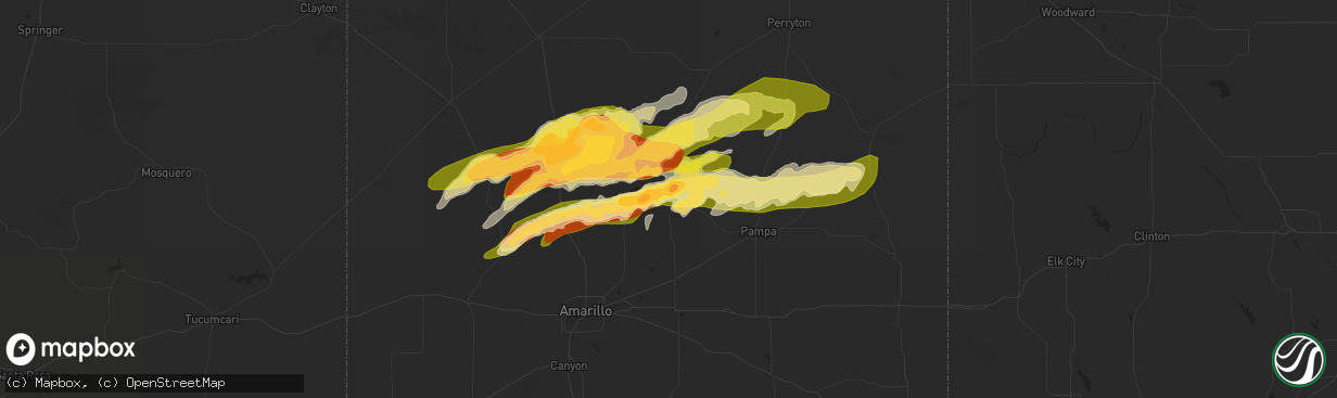 Hail map in Borger, TX on April 28, 2016