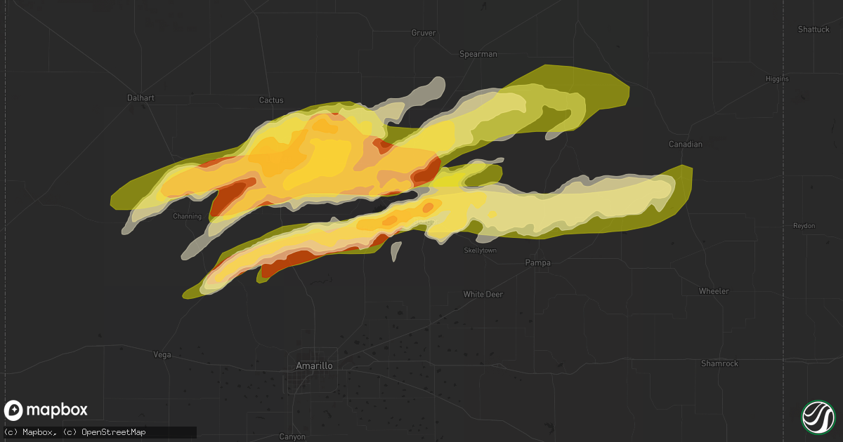 Hail map in Borger, TX on April 28, 2016