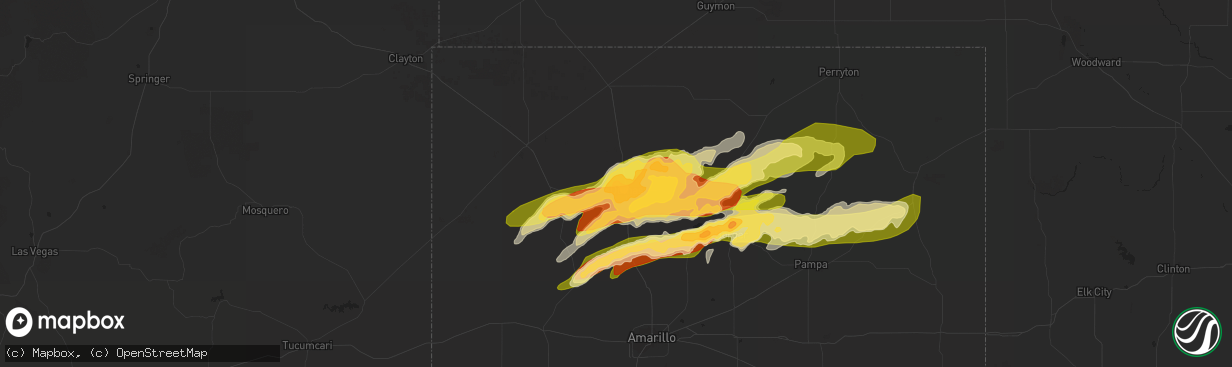 Hail map in Dumas, TX on April 28, 2016