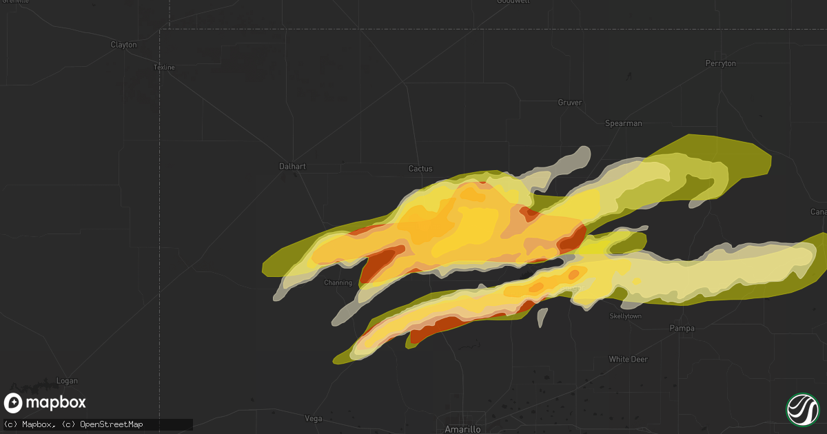 Hail map in Dumas, TX on April 28, 2016