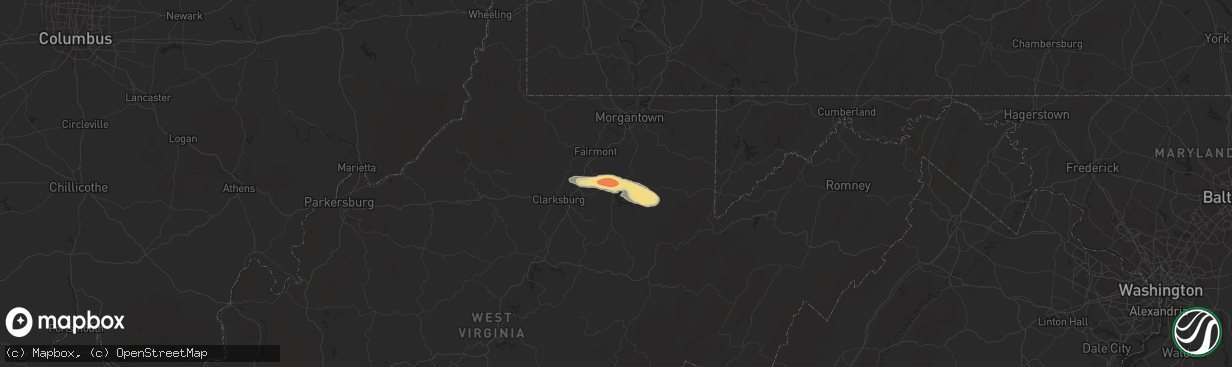 Hail map in Grafton, WV on April 28, 2016