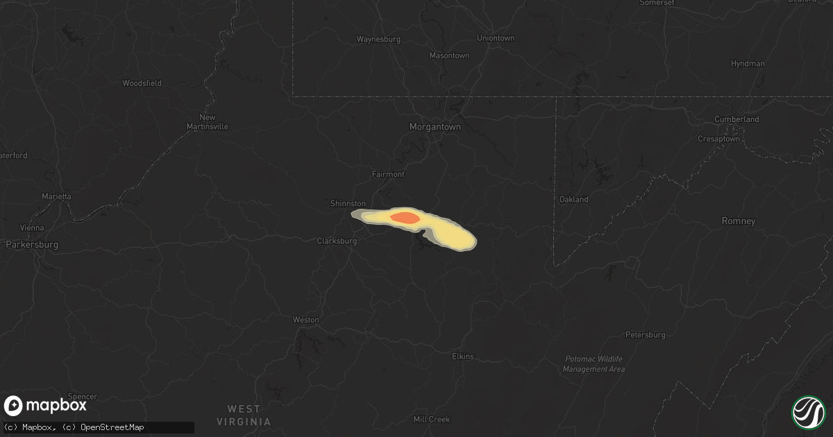 Hail map in Grafton, WV on April 28, 2016