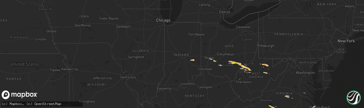 Hail map in Indiana on April 28, 2016