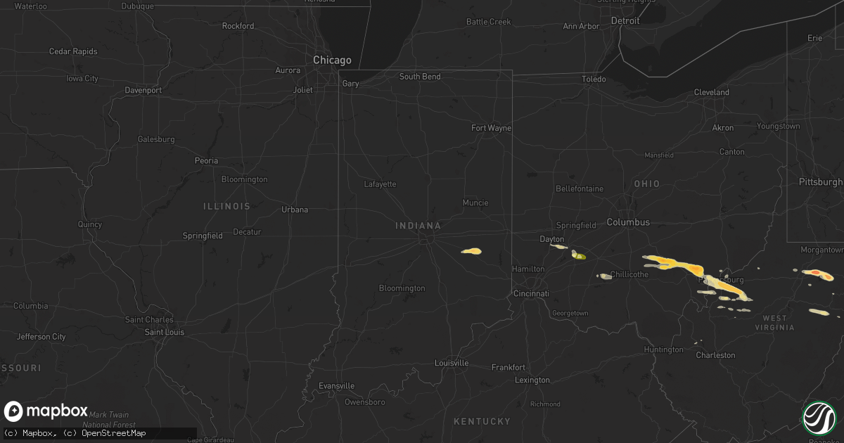 Hail map in Indiana on April 28, 2016