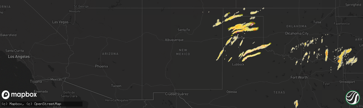 Hail map in New Mexico on April 28, 2016