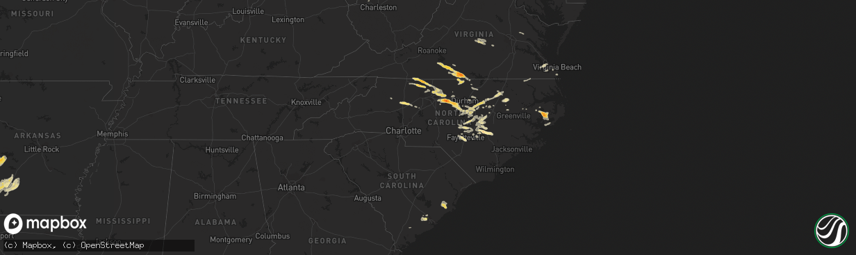 Hail map in North Carolina on April 28, 2016