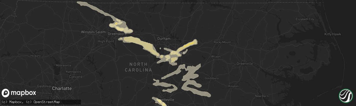 Hail map in Raleigh, NC on April 28, 2016