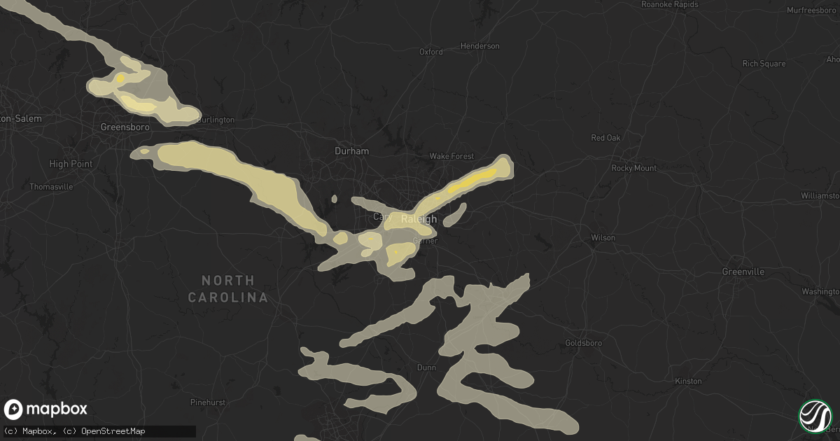 Hail map in Raleigh, NC on April 28, 2016