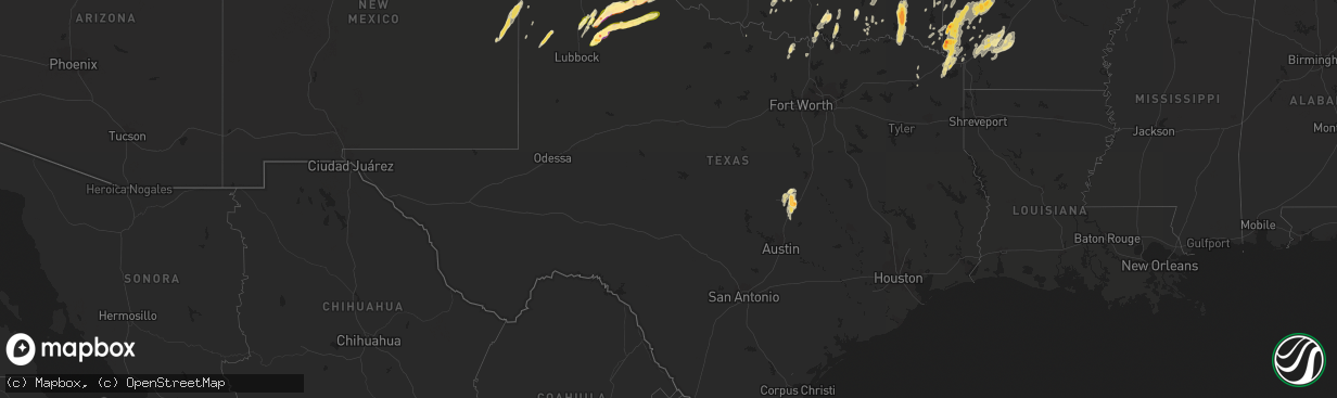 Hail map in Texas on April 28, 2016