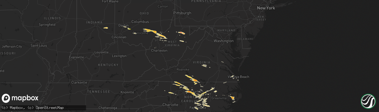 Hail map in Virginia on April 28, 2016