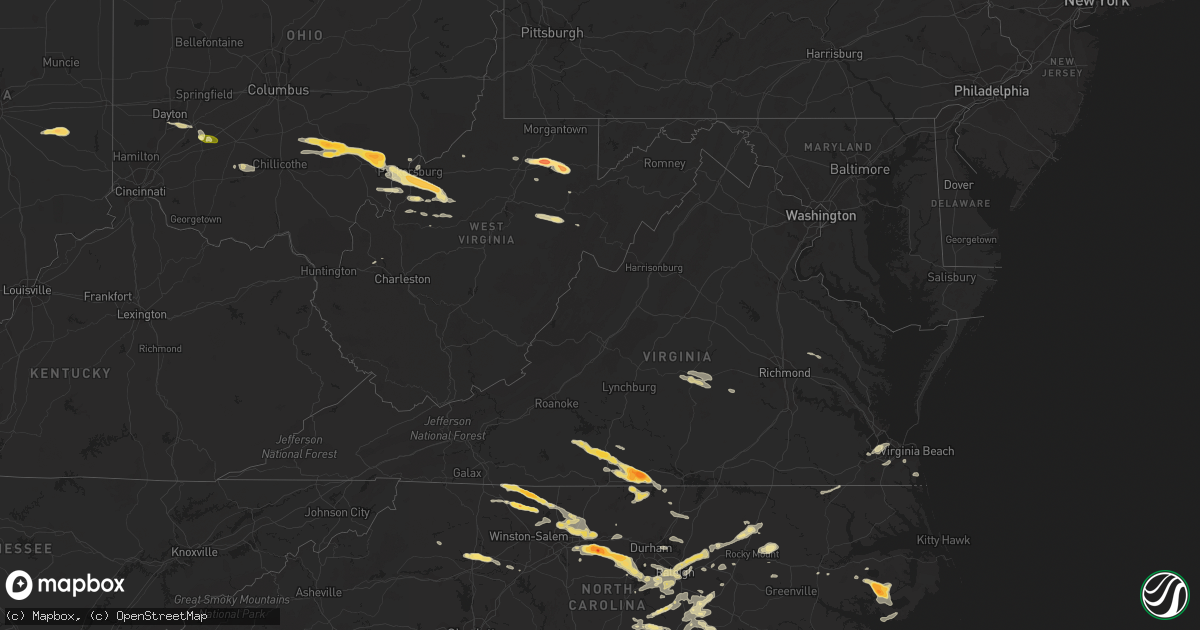 Hail map in Virginia on April 28, 2016