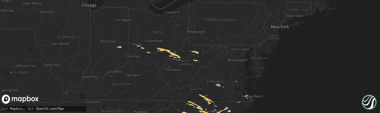 Hail map in West Virginia on April 28, 2016