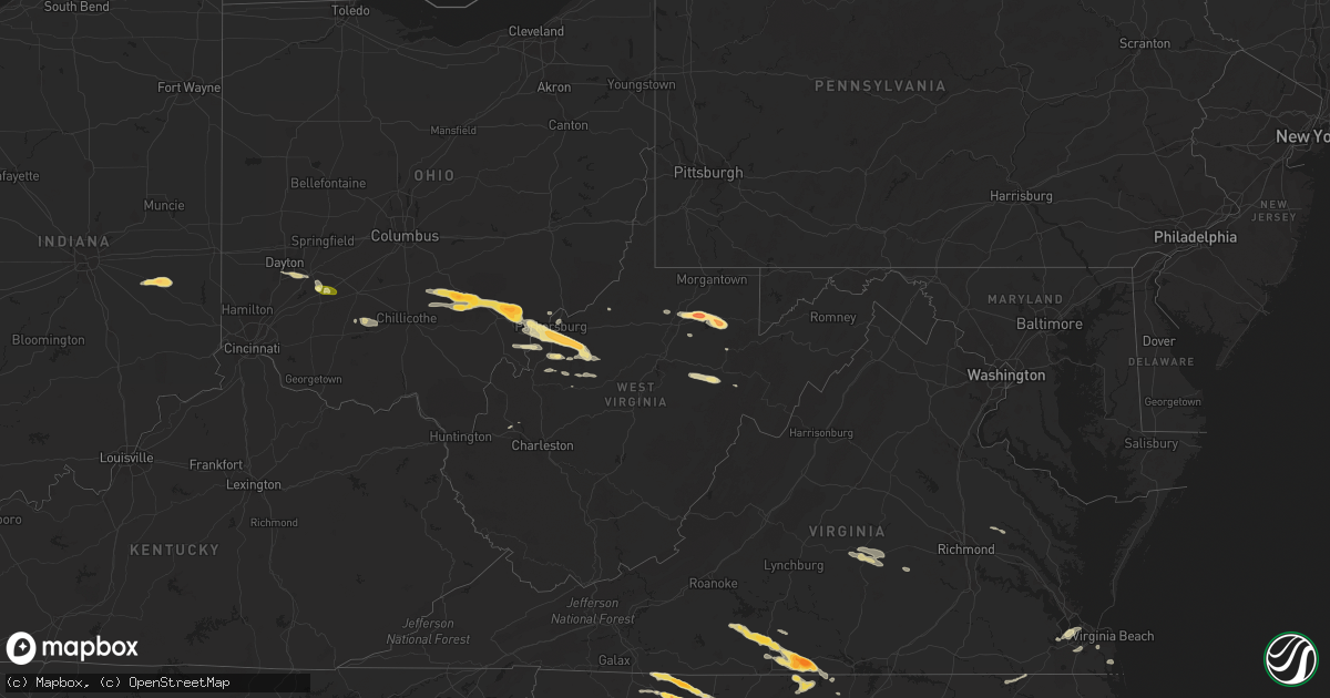 Hail map in West Virginia on April 28, 2016