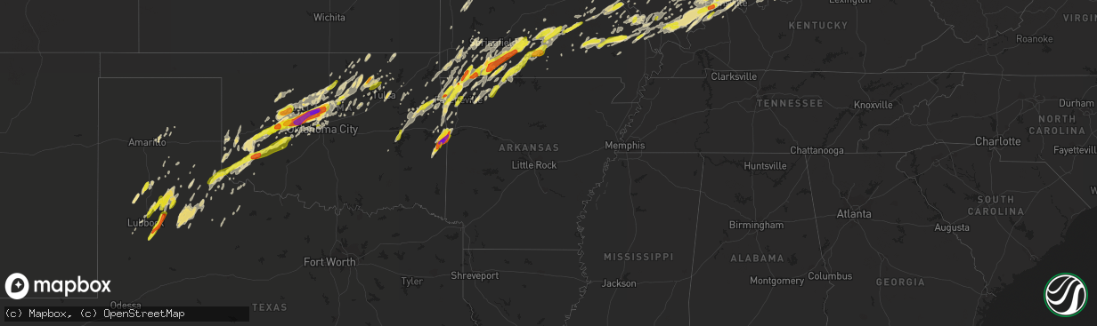 Hail map in Arkansas on April 28, 2017