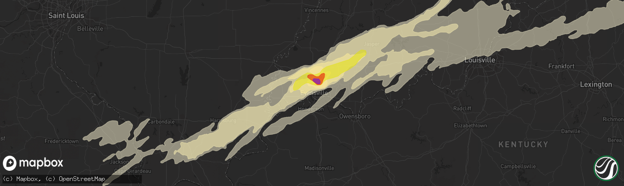 Hail map in Evansville, IN on April 28, 2017