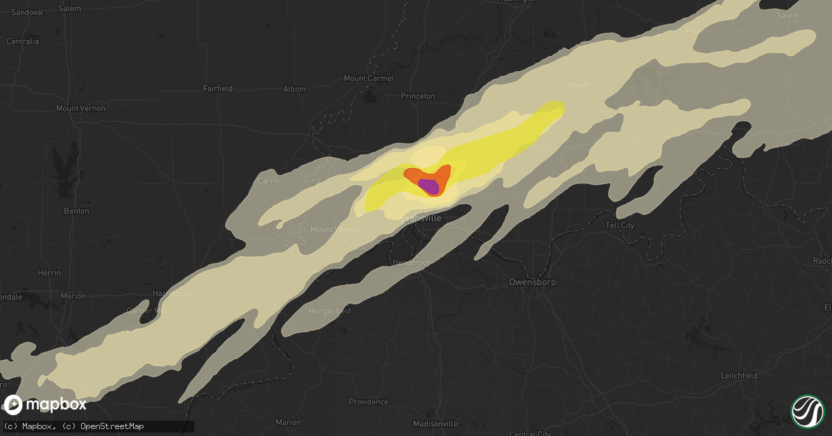 Hail map in Evansville, IN on April 28, 2017