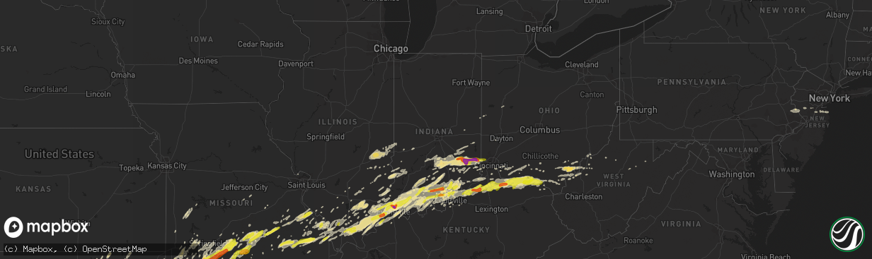 Hail map in Indiana on April 28, 2017