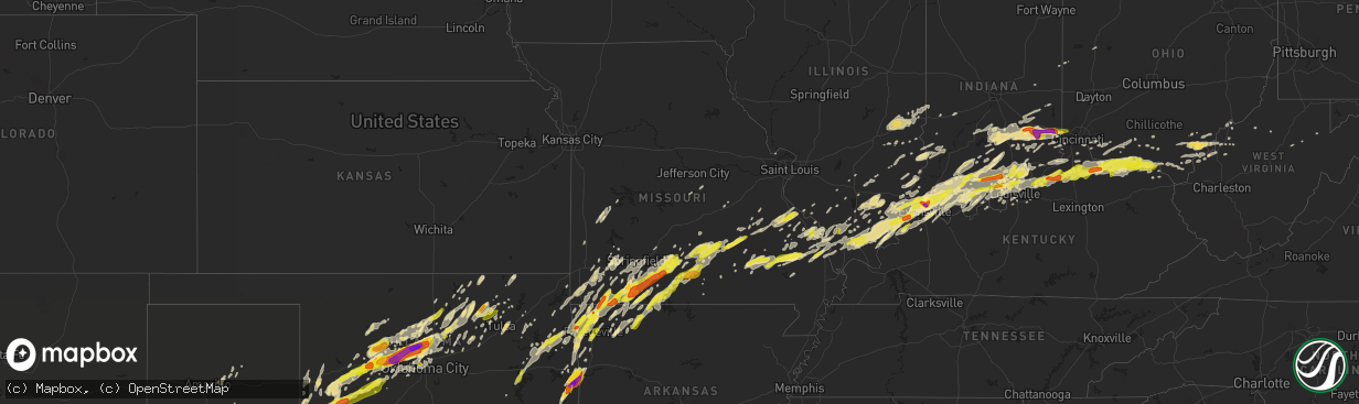 Hail map in Missouri on April 28, 2017