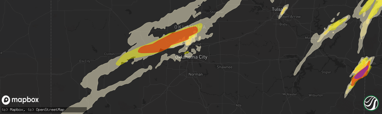 Hail map in Oklahoma City, OK on April 28, 2017