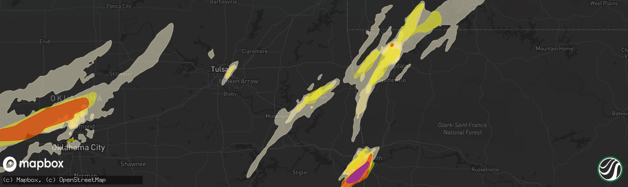 Hail map in Tahlequah, OK on April 28, 2017