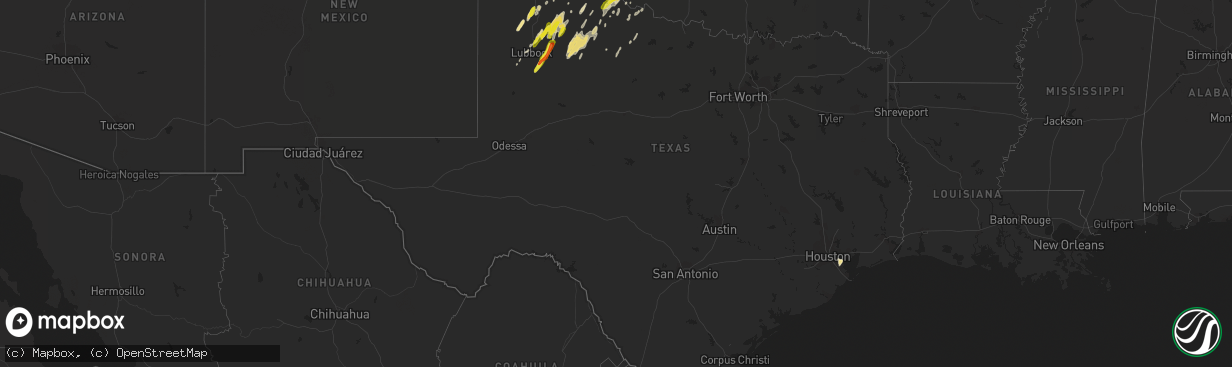 Hail map in Texas on April 28, 2017