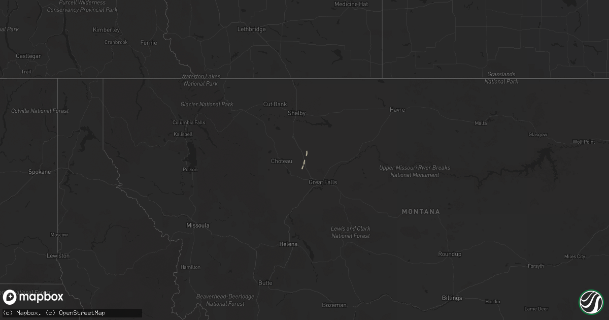 Hail map in Montana on April 28, 2018