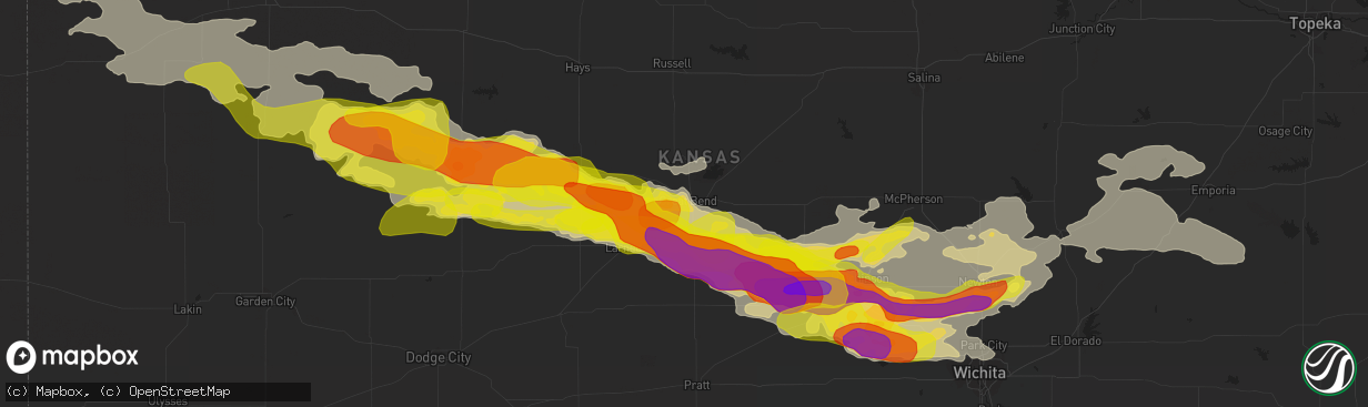 Hail map in Great Bend, KS on April 28, 2019