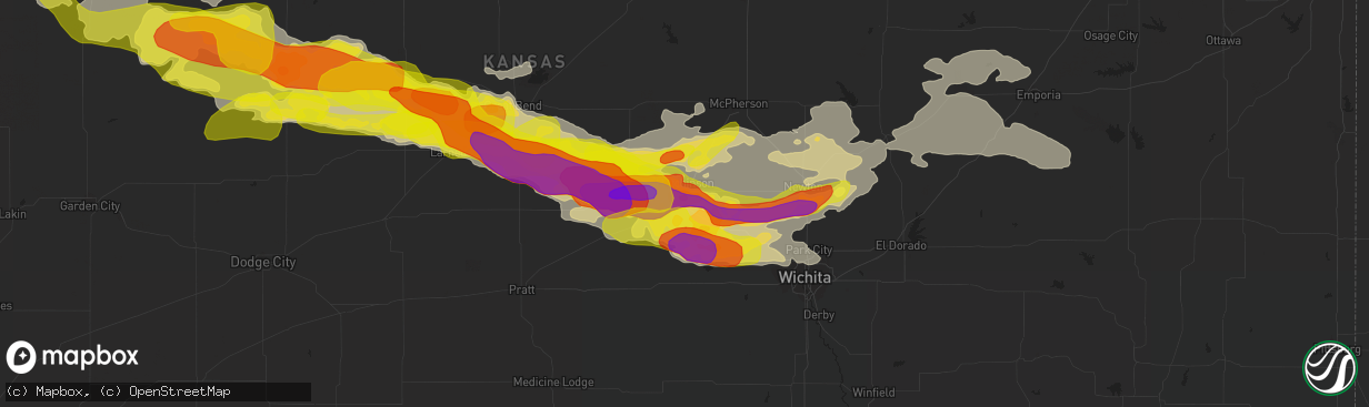 Hail map in Hutchinson, KS on April 28, 2019