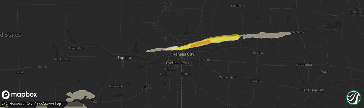 Hail map in Kansas City, MO on April 28, 2019