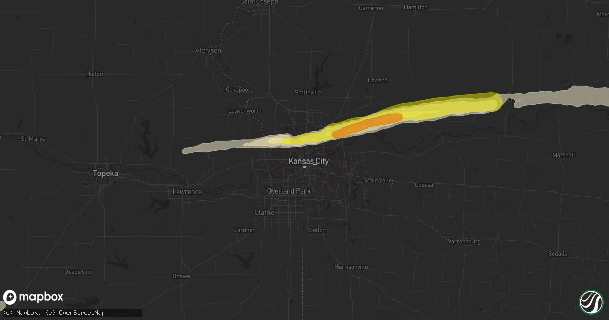 Hail map in Kansas City, MO on April 28, 2019