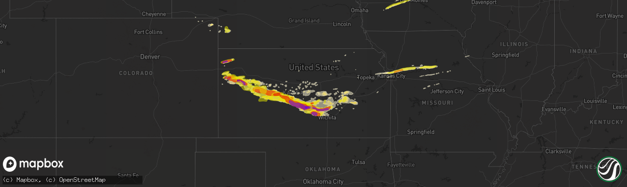 Hail map in Kansas on April 28, 2019