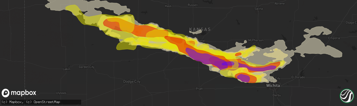 Hail map in Larned, KS on April 28, 2019