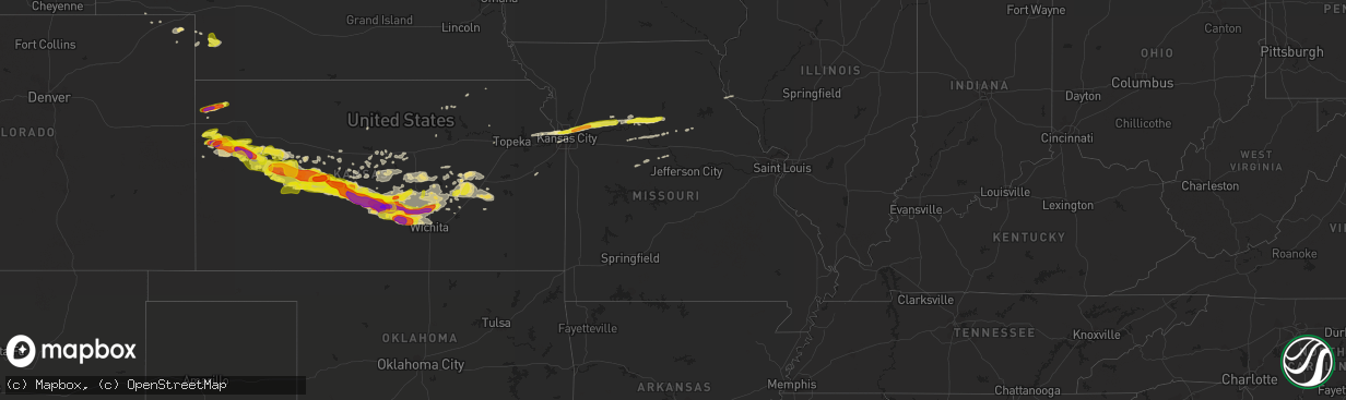 Hail map in Missouri on April 28, 2019