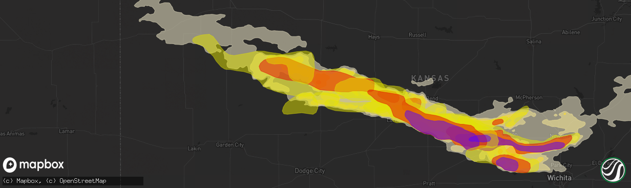 Hail map in Ness City, KS on April 28, 2019