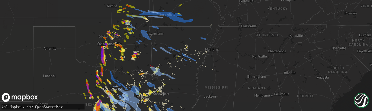 Hail map in Arkansas on April 28, 2020