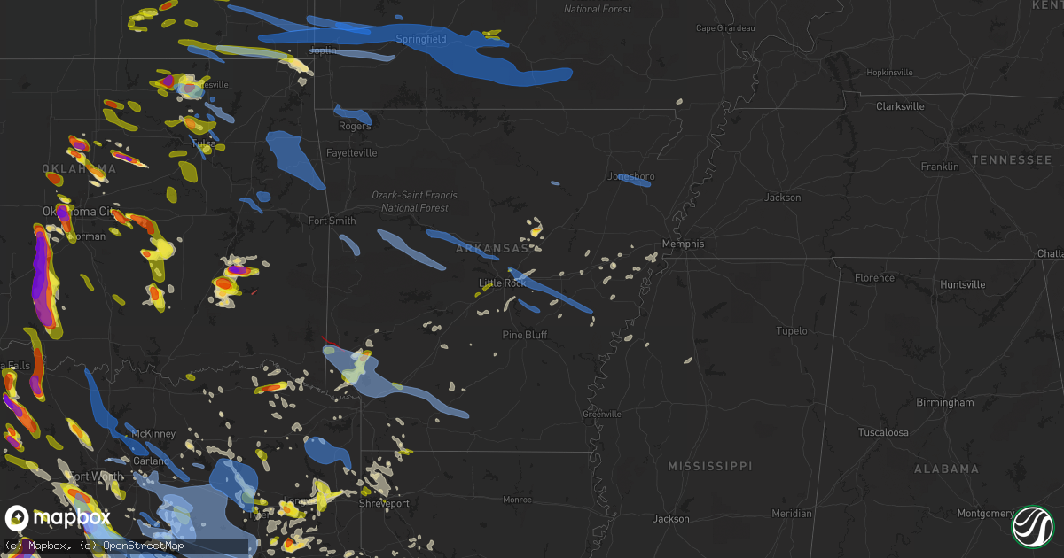Hail map in Arkansas on April 28, 2020