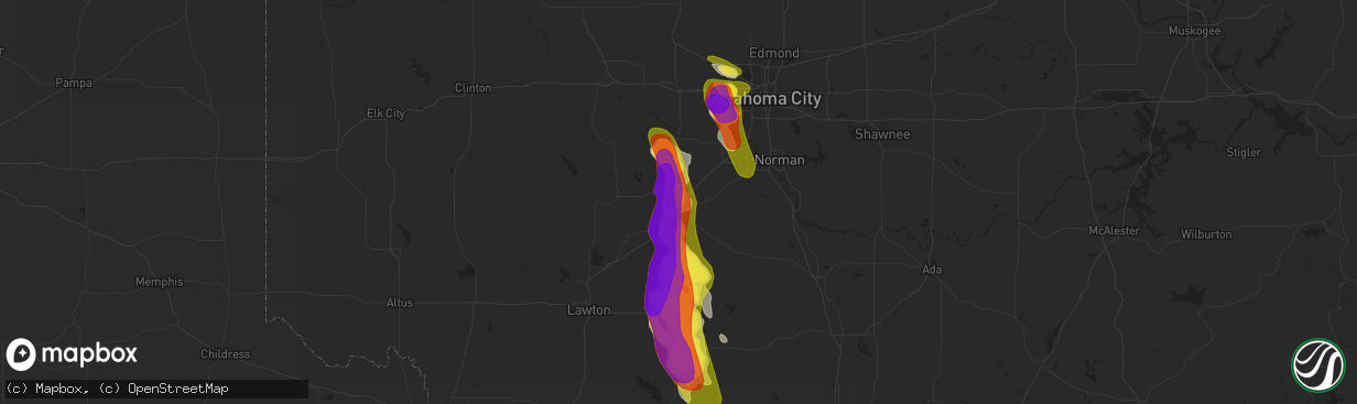 Hail map in Chickasha, OK on April 28, 2020