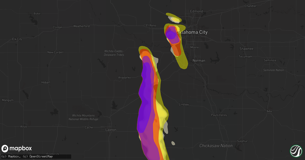Hail map in Chickasha, OK on April 28, 2020