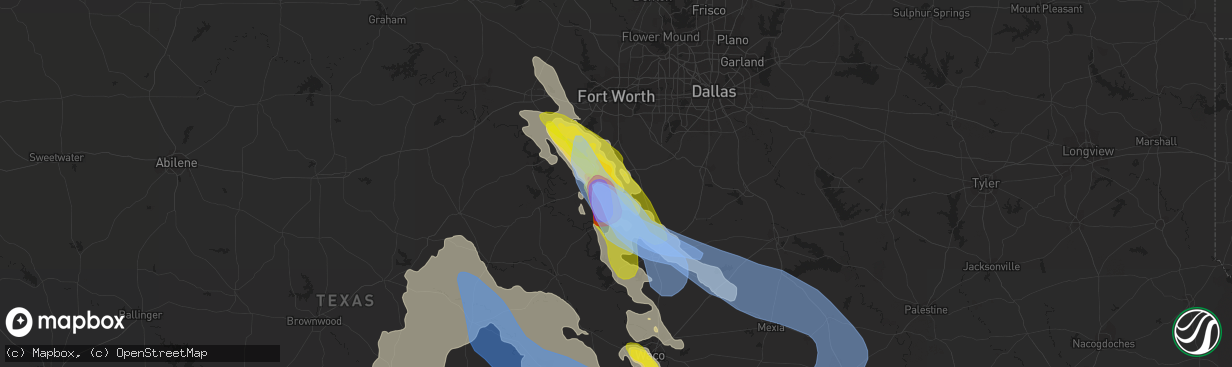 Hail map in Cleburne, TX on April 28, 2020