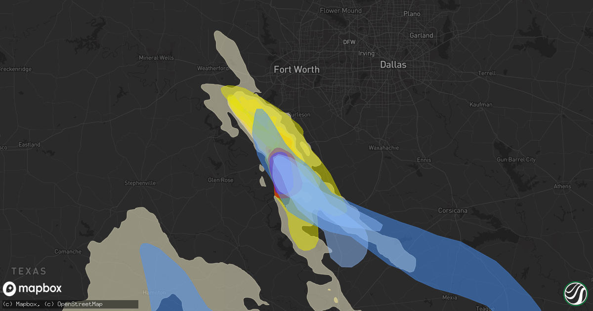 Hail map in Cleburne, TX on April 28, 2020