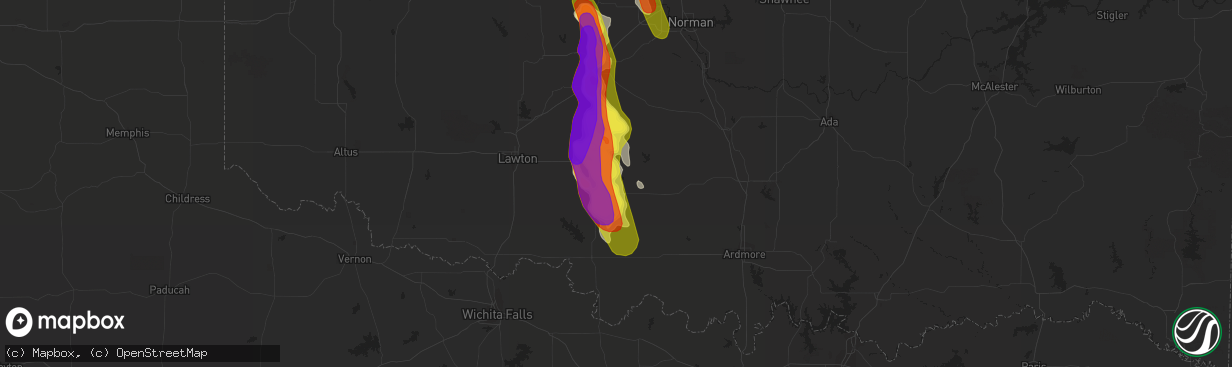 Hail map in Duncan, OK on April 28, 2020