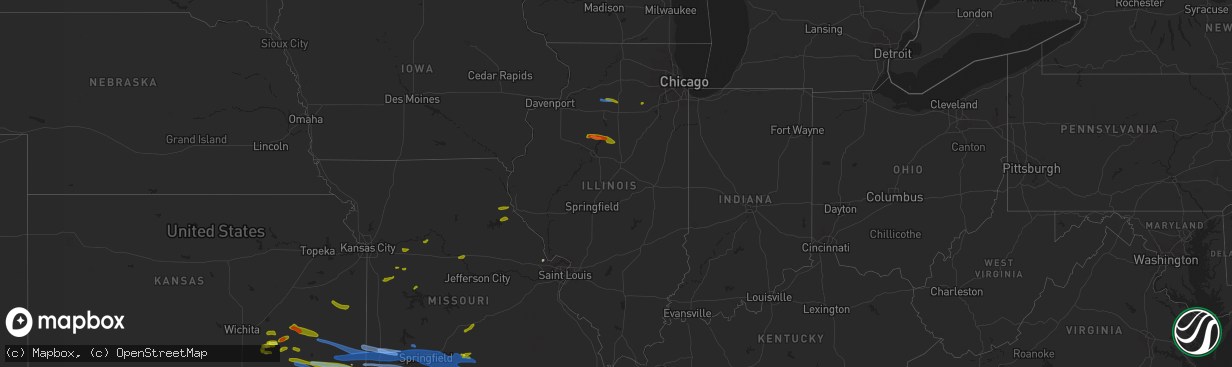 Hail map in Illinois on April 28, 2020