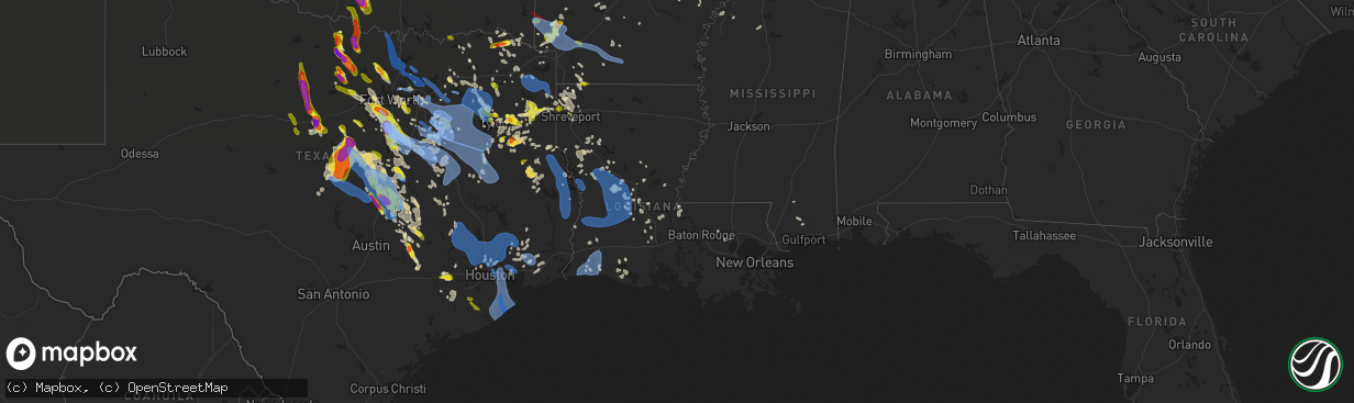 Hail map in Louisiana on April 28, 2020