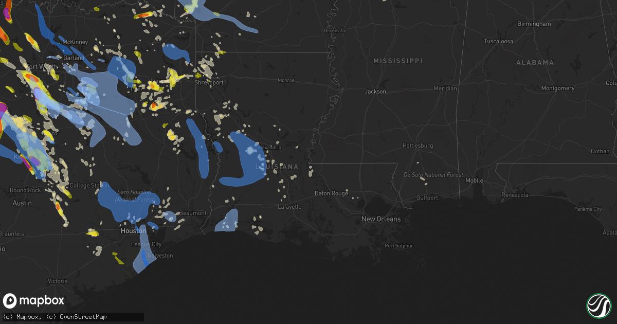Hail map in Louisiana on April 28, 2020